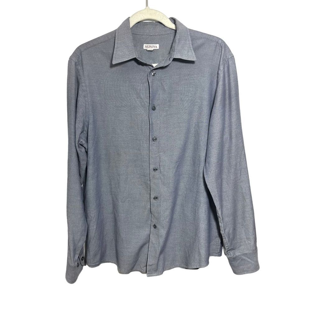 Merona Mens Sz M Gray Long Sleeve Button Down Dress Shirt Career Work Collared